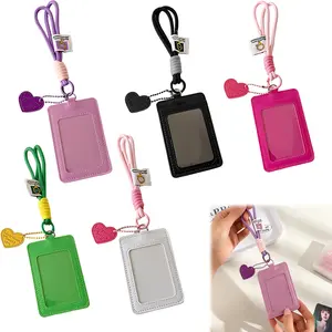Candy Color Photocard Holders PU Leather Card Covers with Keychain Photocard Case Badge Holder Credit Card Protector