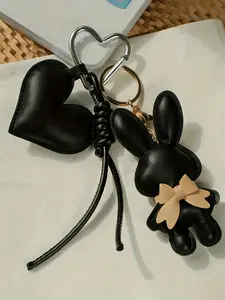 Knitted Rabbit And Heart Bag Charm Multiple Colors Available Sweet, Edgy, And Retro Style Gentle Girl Korean-Style Laid-Back Korean-Style Laid-Back Stylish And Versatile Compatible Bag, Key, And Headphone Pouch Accessories For Bags