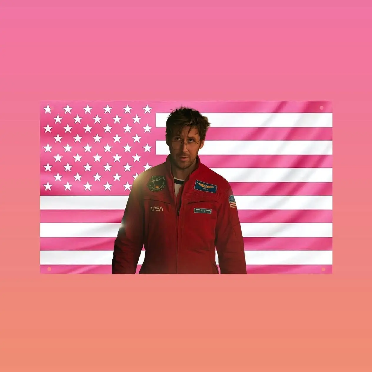 Ryan Gosling Project Hail Mary Pink US Flag | NASA Sci Fi Wall Tapestry | Dorm Room Decor | Ryan Gosling Fan Gift