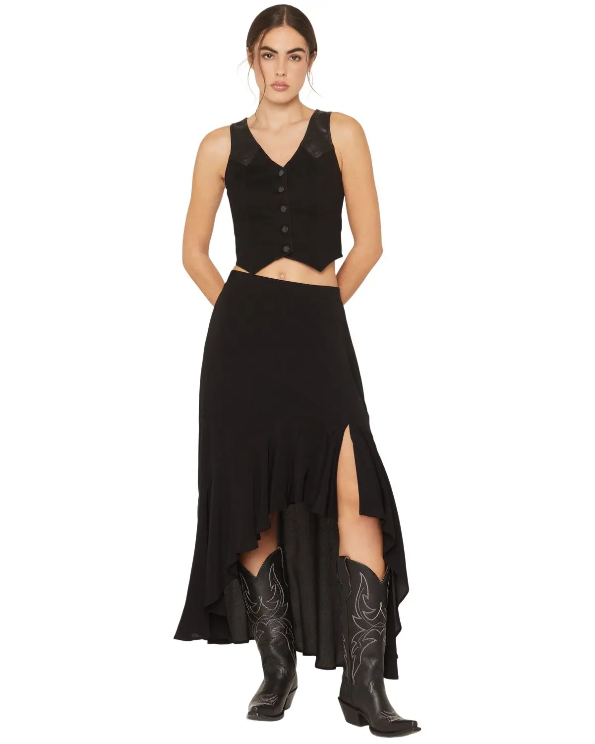 Wild Moss Women's Women'S High Slit Ruffle Hem Skirt - Ima5713-W1872