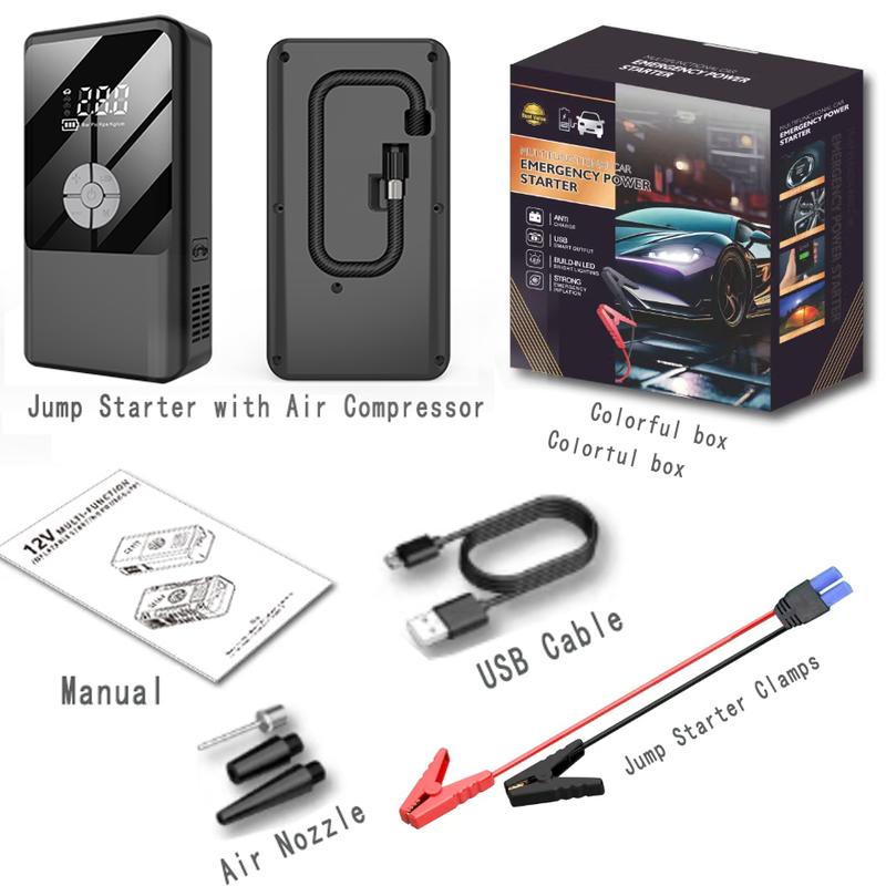 7200A 6-in-1 Multi-Function Emergency Jump Starter with Air Compressor 150PSL Portable Car Battery Starter Digital Tire Inflator for 2.64 Gallon Gasoline or 2.38 Gallon Battery Vehicles