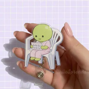 Kawaii Green Buddy Nurse Badge Reel | Pastel EKG, Medical ID Holder