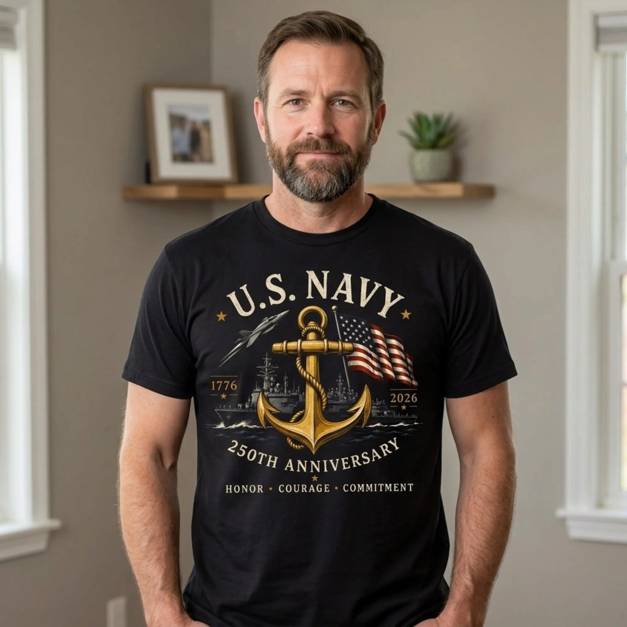 U.S. Navy 250th Anniversary T-Shirt – Honor Courage Commitment, Veteran Navy Pride Shirt, Patriotic Military Graphic Tee, 1776–2026 Commemorative Gift