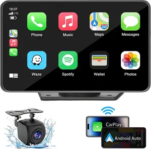 Portable Car Stereo 7 Inch HD Touch Screen Wireless CarPlay Android Auto with GPS Navigation Voice Control Bluetooth Mirror Link Double Din Display for Car Audio Upgrade Backup Camera Support
