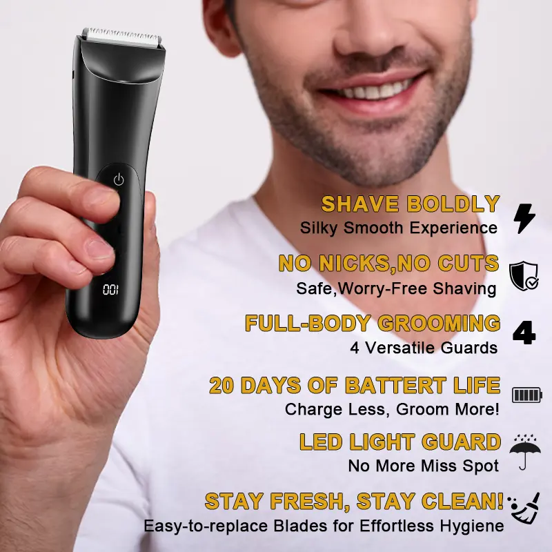 Electric Body Hair Shaver-Groin Hair Trimmer, Ball Trimmer for Men, Dry Use Only - Replaceable Ceramic Blade Heads,USB Recharge,Led Light Guide Male Hygiene Razor Safe Quick Gifts Cordless Gentle Trimming Fast Trimming