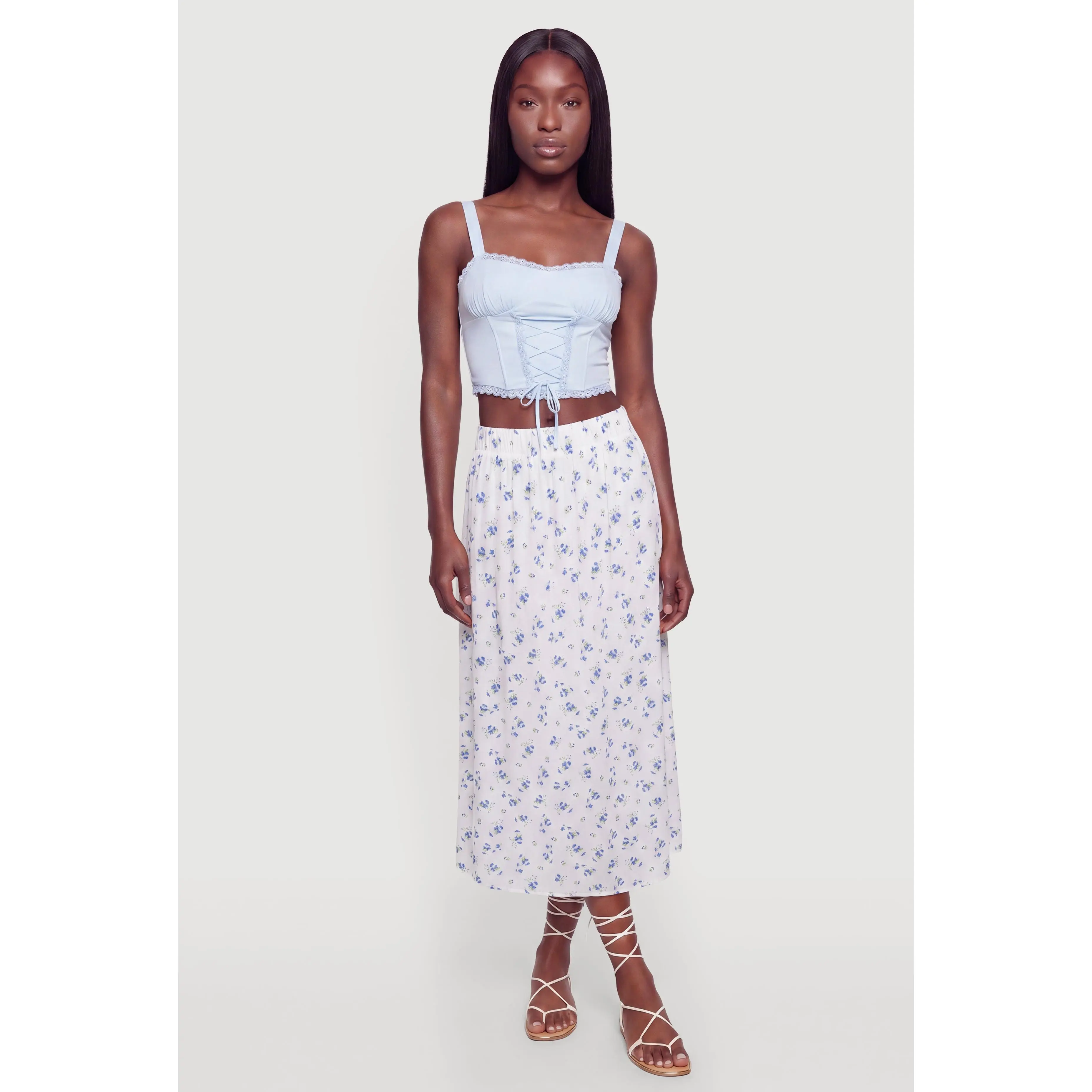Ditsy Floral Print Midi Skirt