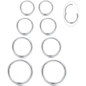 LOYALLOOK 8counts G23 Titanium Hinged Clicker Segment Nose Rings Hoop Septum Nose Lip Ring Hoop for Women Men Helix Cartilage Daith Tragus Sleeper Earrings Body Piercing Improved 16G Jewelry
