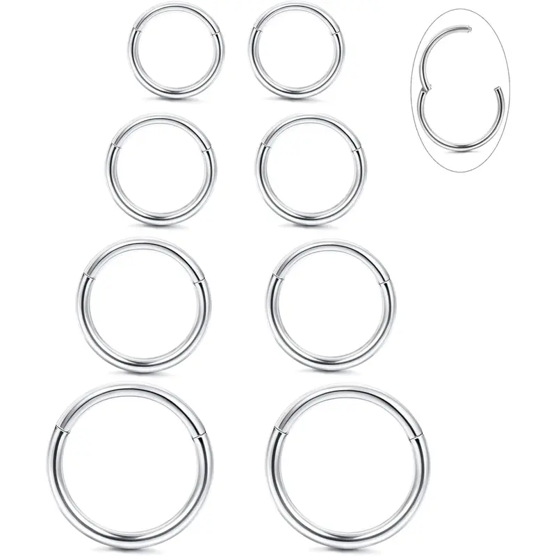 LOYALLOOK 8counts G23 Titanium Hinged Clicker Segment Nose Rings Hoop Septum Nose Lip Ring Hoop for Women Men Helix Cartilage Daith Tragus Sleeper Earrings Body Piercing Improved 16G Jewelry