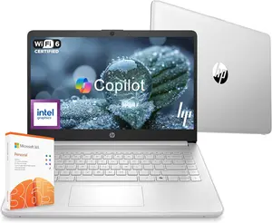 HP 14 Laptop Computer 2026 Ultra Light, AI Copilot Student Business, Quad-Core Intel, 4GB RAM, 128GB Storage, 1 Yr Office 365, 12 Hr, Win 11S, Silver