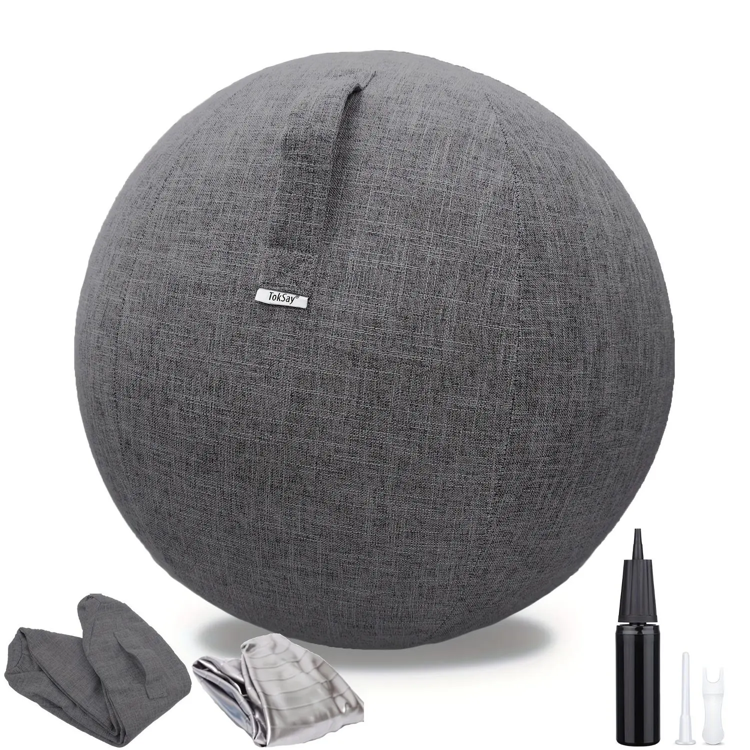 25.59inch Exercise Ball Chair with Fabric Cover, Pilates Yoga Ball Chair for Home Office Desk, Pregnancy Ball & Balance Ball Seat to Relieve Back Pain, Improve Posture, Birthing Ball for Pregnancy