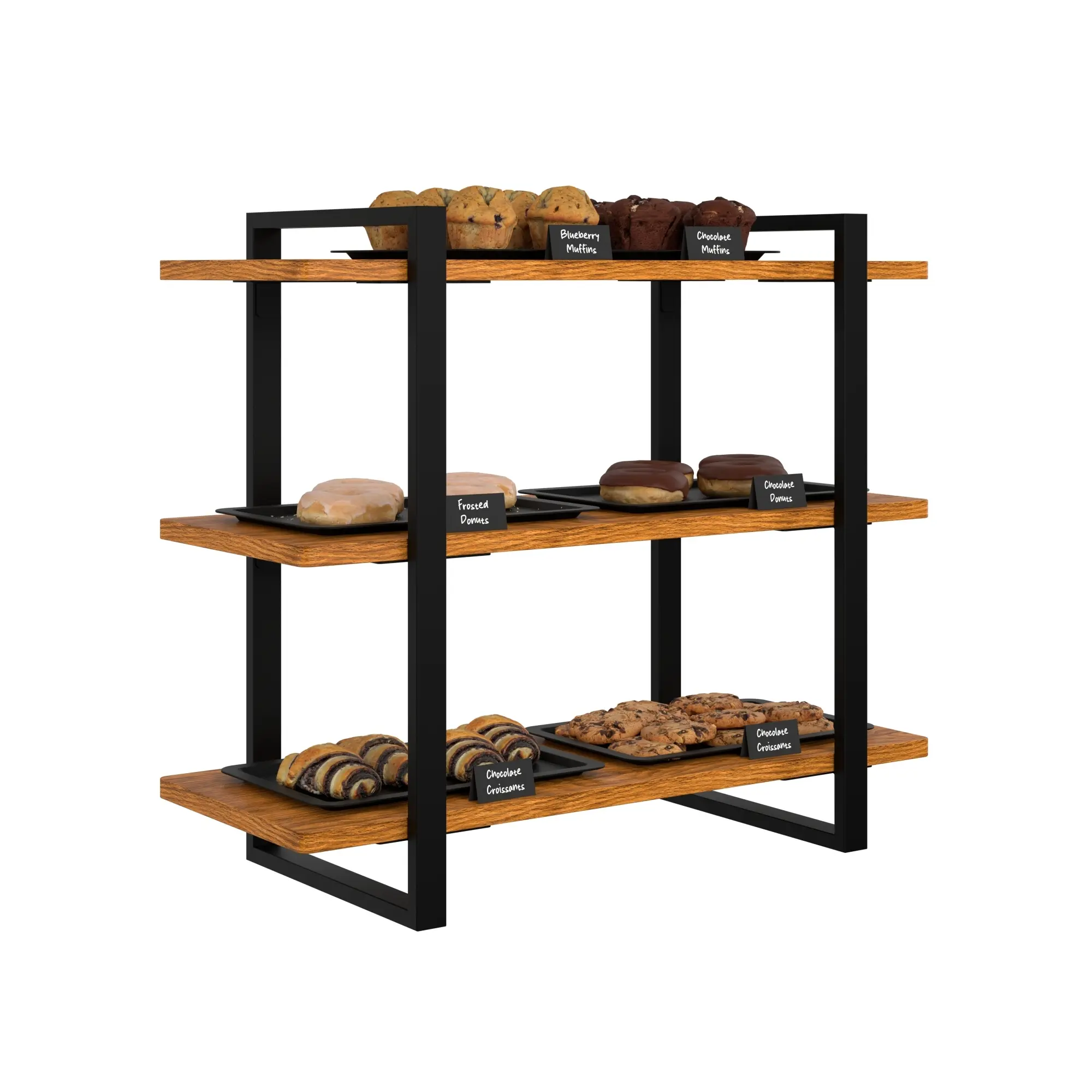 Minimalist 28 In. 3-Tier Metal-Wooden Supermarket Organiser Shelf, High Load Storage Display Rack (KM-SDW-3ROP)