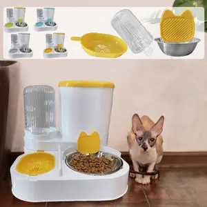 Automatic cat bowl feeder and dog and pet water dispenser Round plastic integrated bowl for cat food storage