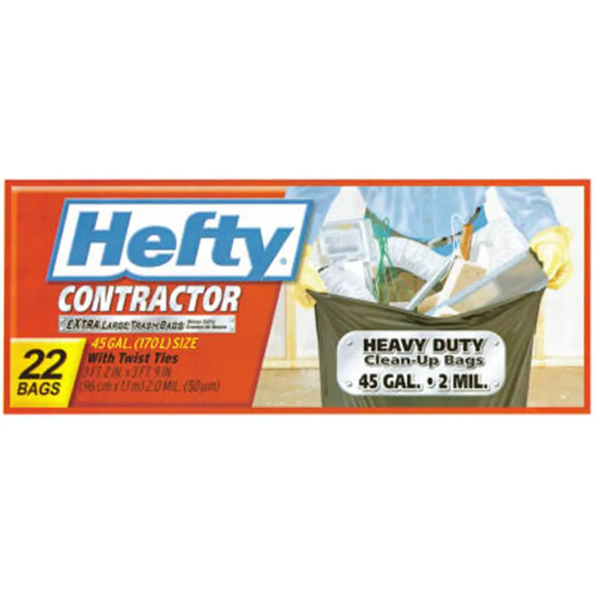 Hefty 212 MAIN E2-4524 45-Gal Gray Heavy-Duty Contractor Trash Pack, 22-Count Durable Waste Bags for Home Waste Disposal Supplies