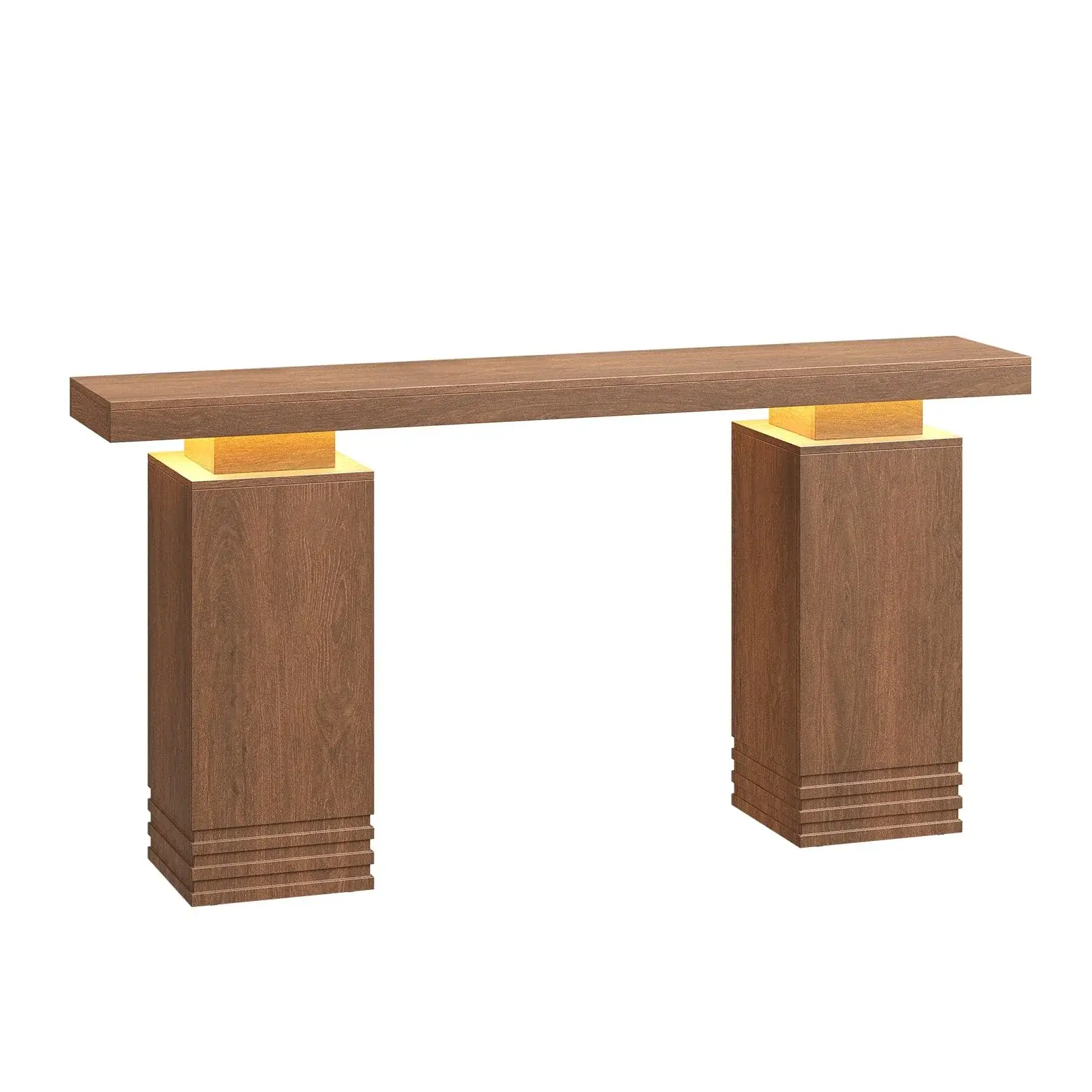 SIKAIC Modern LED-Lit Walnut Finish Rectangle Console Table - 31.5"h x 63"w x 11.8"d Large Size Indoor Smart Furniture with 3 Color Temperatures, App-Controlled Lighting, Assembly Required (Entryway Decor, Living Room Upgrade)