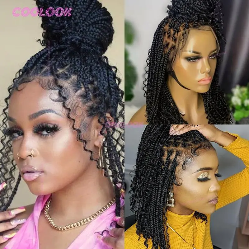 12" Short Boho Bob Wigs Synthetic Braided Wigs For Women Box Braid Full Lace Wig Braid African Cornrow Braids Lace Wigs Cheap