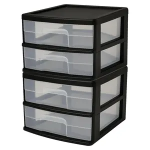 Homz Plastic 2 Drawer Medium Storage Cart, Black Frame with Clear Drawer, 2 Pack