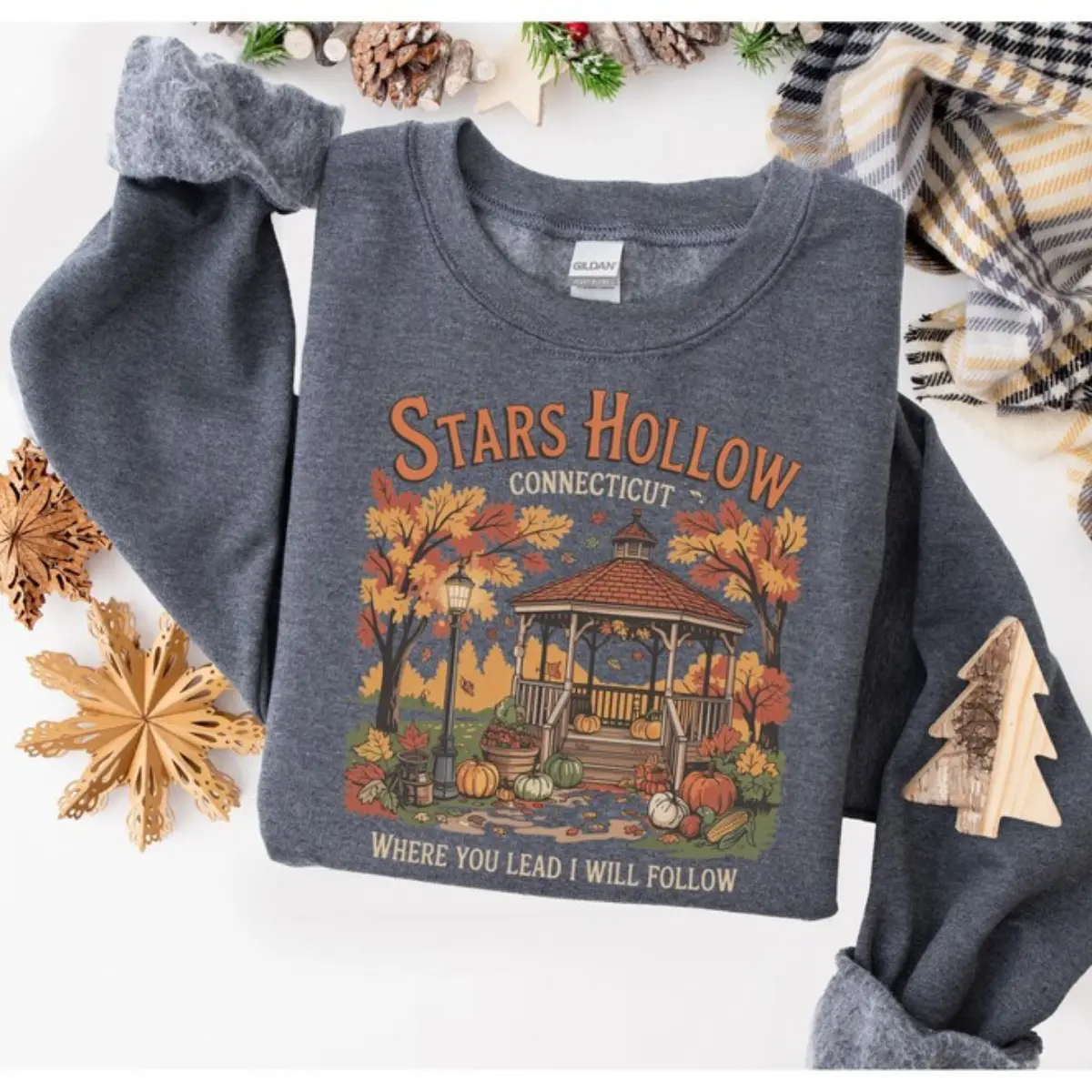 Stars Hollow Sweatshirt - Autumn Festival Gazebo Connecticut Graphic Pullover Crewneck, Where You Lead I Will Follow Shirt, Vintage Luke's Diner Gilmore Fan Gift Unisex Jumper