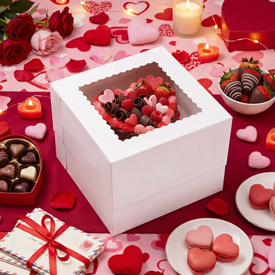 TOMNK 20pcs Cake Boxes, 10X10X8 Inches Tall Cake Box with Window, White Bakery Boxes, Large Baking Boxes, Cajas Pasteles for Cake, Cake Boxes with Window for Cakes, Pastries, Pies, Desserts, for Birthday, Party Wedding