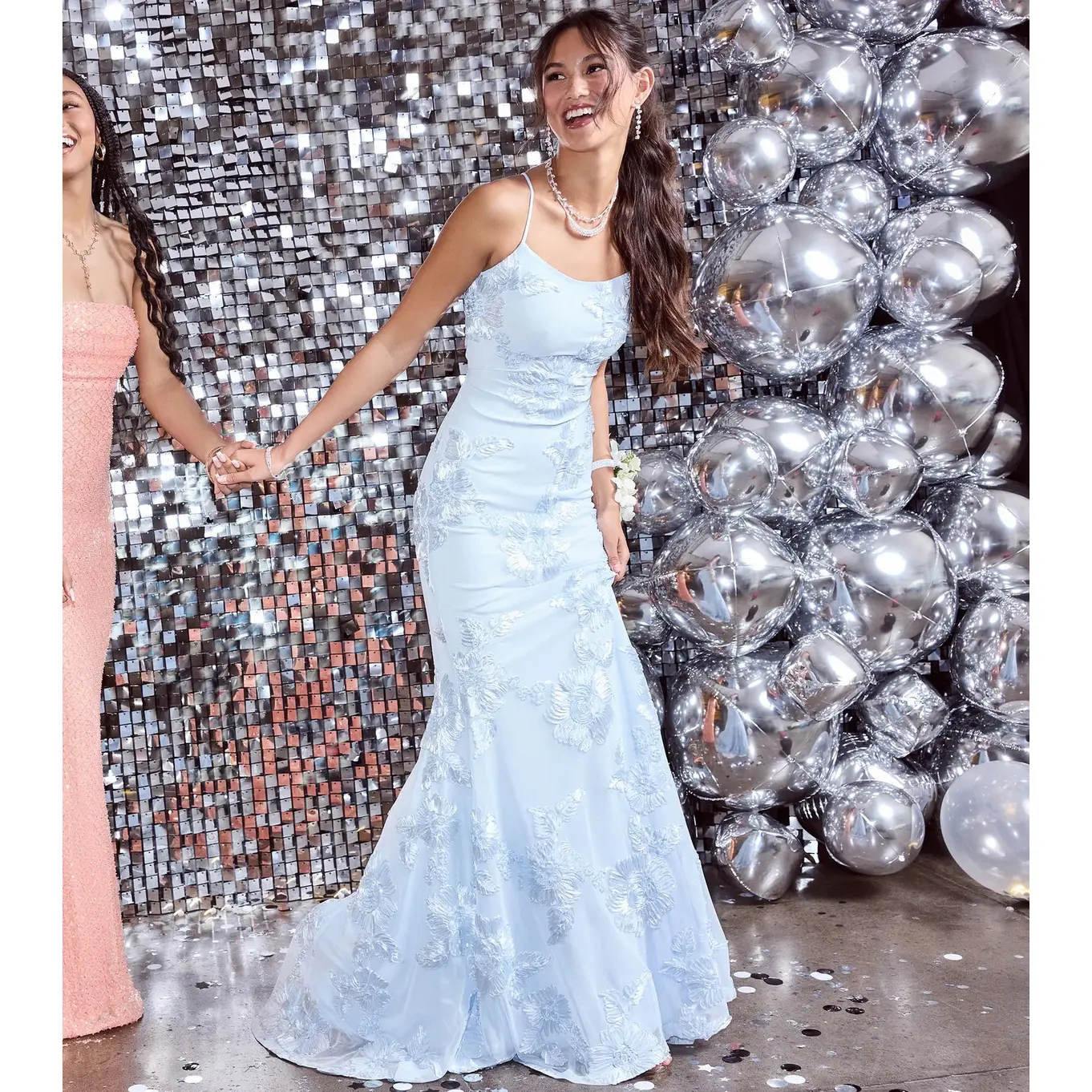 knee length dresses for ladies Lace-Up Open-Back Long Sequin Prom Dress CH066 Sage / 2XSmall main image 1
