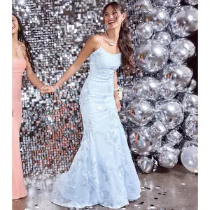 Gabi Lace-Up Floral Trim Mermaid Formal Dress