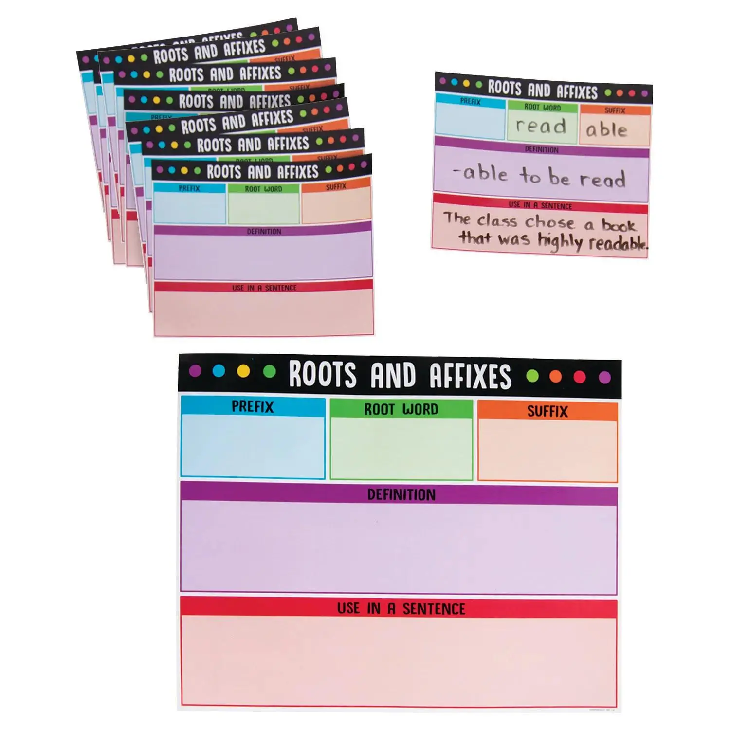 11" x 8 1/2" Roots & Affixes Build-a-Word Dry Erase Mats - 31 Pc.