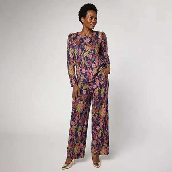G by Giuliana 2-piece G-Knit Puff-Sleeve Top & Full-Leg Pant Set