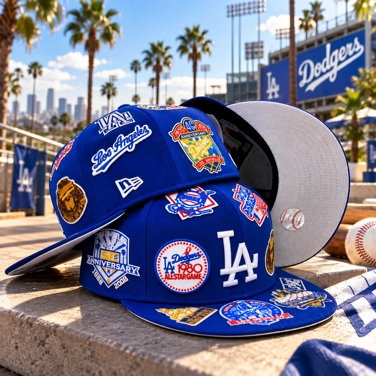 Dodgers Blue All Over Patch Baseball Cap – Embroidered LA Logo Flat Brim Streetwear Hat