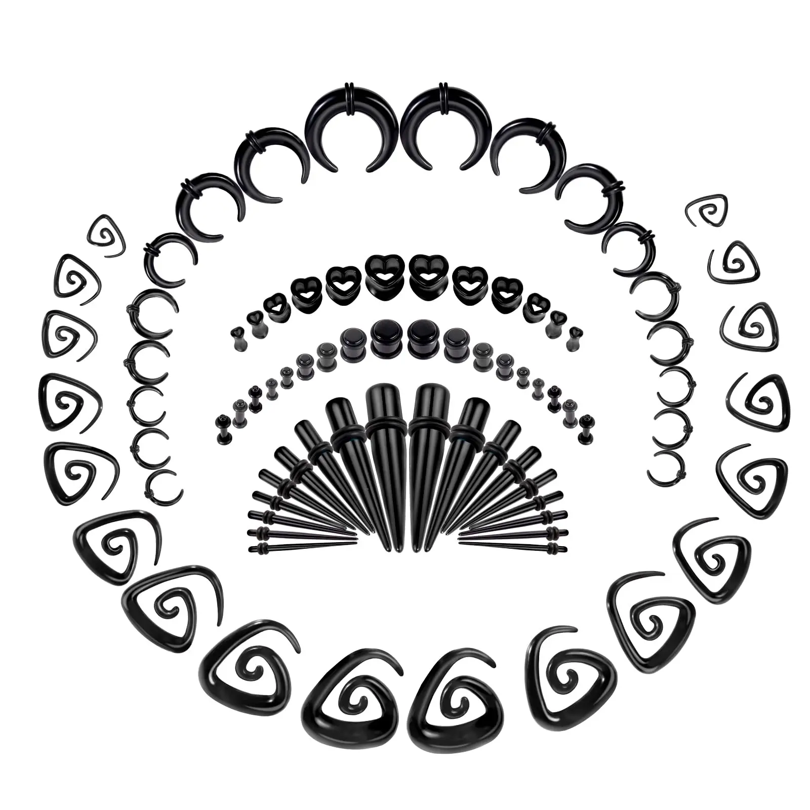 84pcs Ear Stretching Kit 14g-00g Gauge Septum Pincher Spiral Taper Heart Tunnels Plugs Gauges Expander Set For Women Men