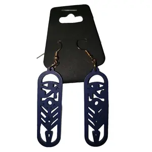 Blue Carved Earrings - Wooden