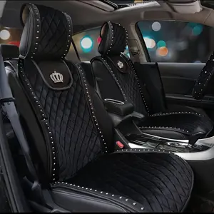 Queen Crown Decor Car Seat Cushion, Vintage Rivet Design, Sparkling Rhinestones, Comfortable Front Seat Pad for Women