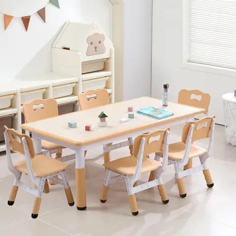 Kids Table and 6/4  Chairs Set, Height Adjustable Toddler Table and 6 Chair Set for Ages 2-10 for for Crafts and Study, Graffiti Desktop, Non-Slip Legs, Children Activity Table for Daycare, Classroom