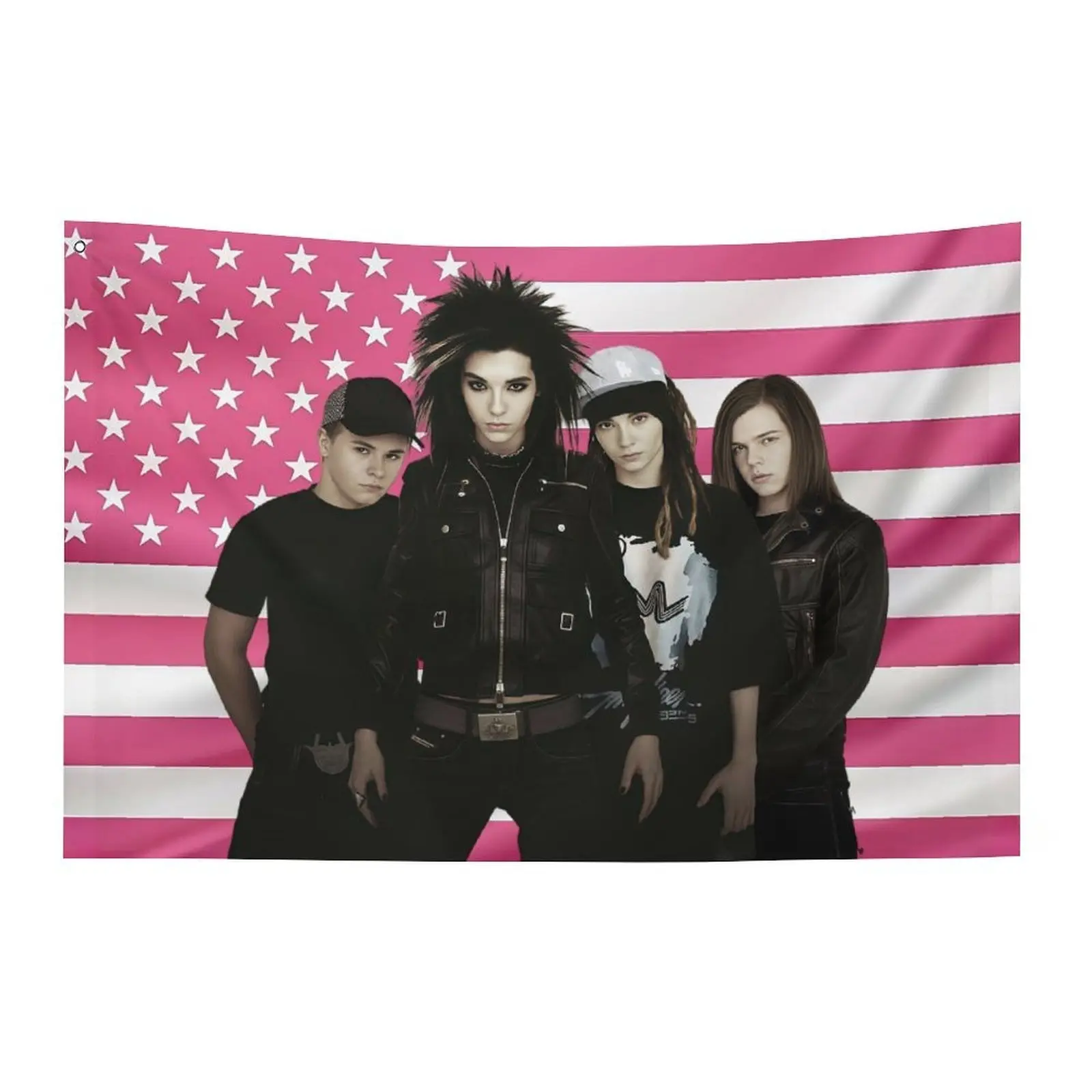 1Pc Tokyo Hotel Themed Pink American Flag Unisex Band Tapestry Banner, Minimalist & Stylish Design, Decorative Background for Room, Wall & Bedroom Motivational Decor