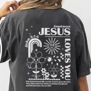 Good News Jesus Loves You Shirt, Christian Shirt For Women, Jesus Christ Gospel Shirts, Jesus Being Funny Tee, Trendy Christian Printed T-Shirt, Christian Tops For Women, Comfort Fit Womenswear Shirt, Bible Verse Spiritual T-shirt