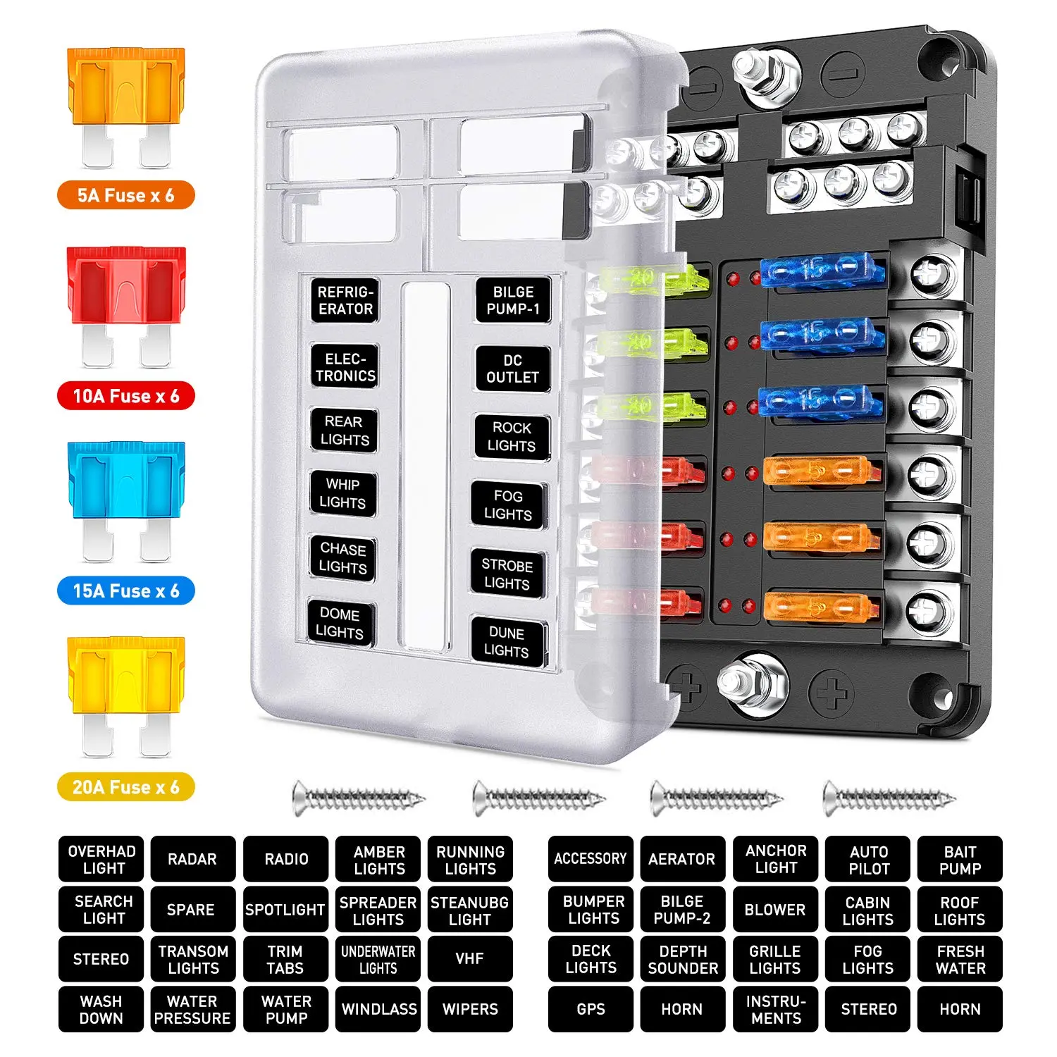 Nilight 12 Way Blade Fuse Block 12 Circuits with Negative Bus Fuse Box Holder with LED Indicator ATO/ATC Fuse Panel Waterproof Cover for 12V Automotive Cars, Marine Boats, RVs, Trailers