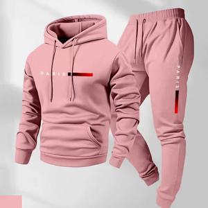 Men's Paris Letter Printed Hoodie and Drawstring Sweatpants Set, Menswear, Casual Athletic Long Sleeve Hooded Jacket & Trousers for Fall & Winter, Men's Clothing for Daily Wear, Sportswear Indoor Outdoor, Tracksuit, Athleisure Summer Clothes