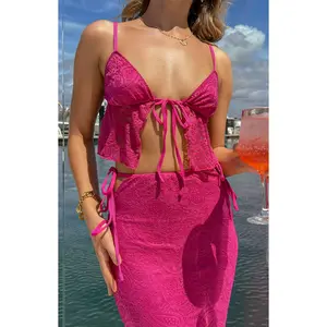 Alexia Fuschia Lace Tie Up Front Top