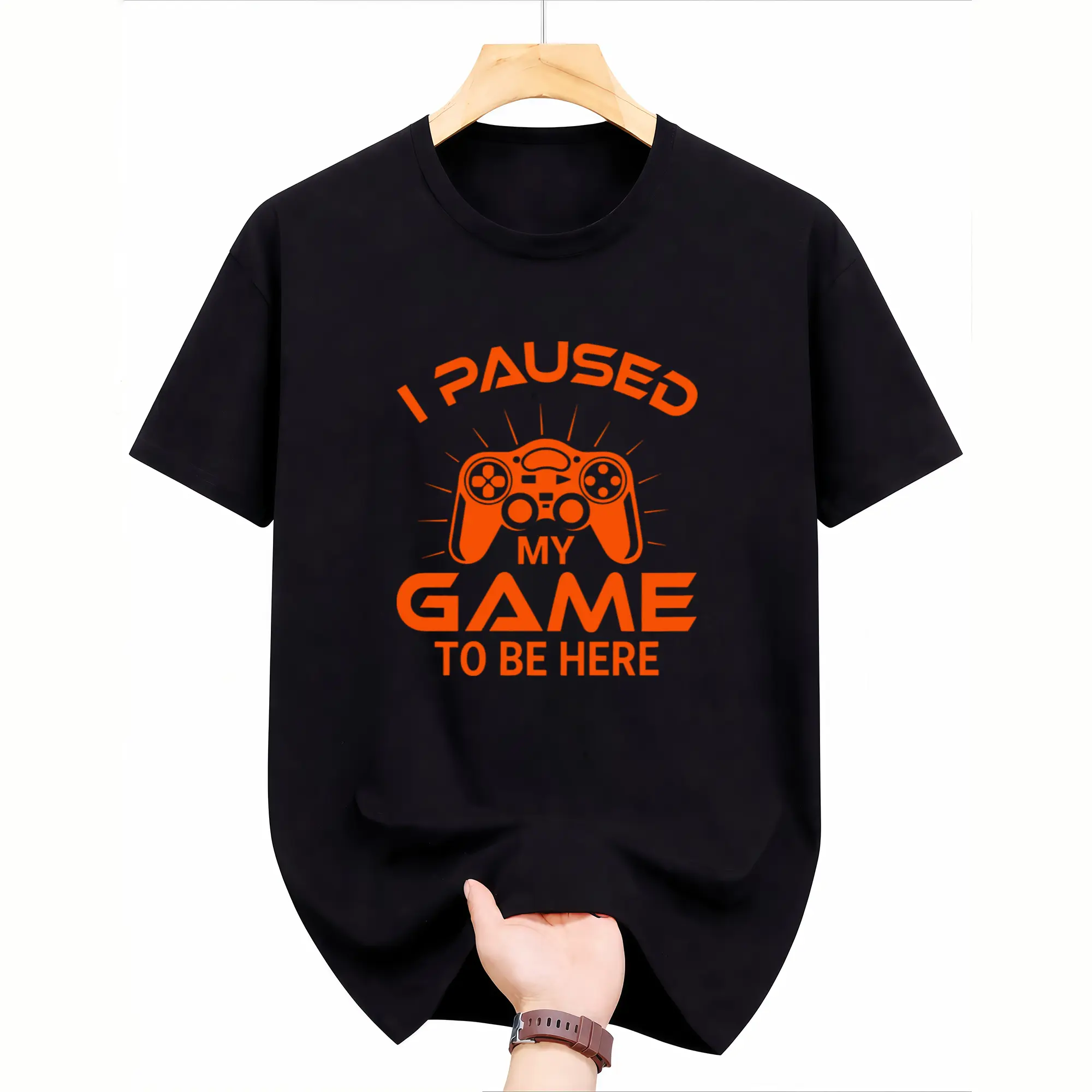 Men's "I Paused My Game to Be Here" Gaming T-Shirt with Controller Graphic - Soft Breathable Cotton Tee for Twitch Streamers & Gamers - Casual Crew Neck Shirt - Bold Print Lounge Wear & Stream Merchandise