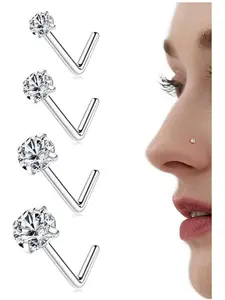 14k Gold Filled Nose Studs with 316L Steel, 6a Cubic Zirconia Corkscrew L Shaped Nose Rings, Nose Piercing Jewelry, Hypoallergenic for Men and Women 20g