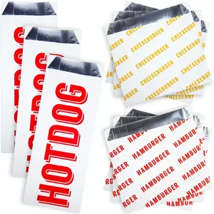 Retro Grease-Proof Food Wrapper Combo Pack of 75. 25 Each for Hamburger, Cheeseburger and Hot Dog-Sturdy Bags, Heat Proof, Restaurant Grade, Allergen Friendly BBQ Foil Paper for Themed Party Event