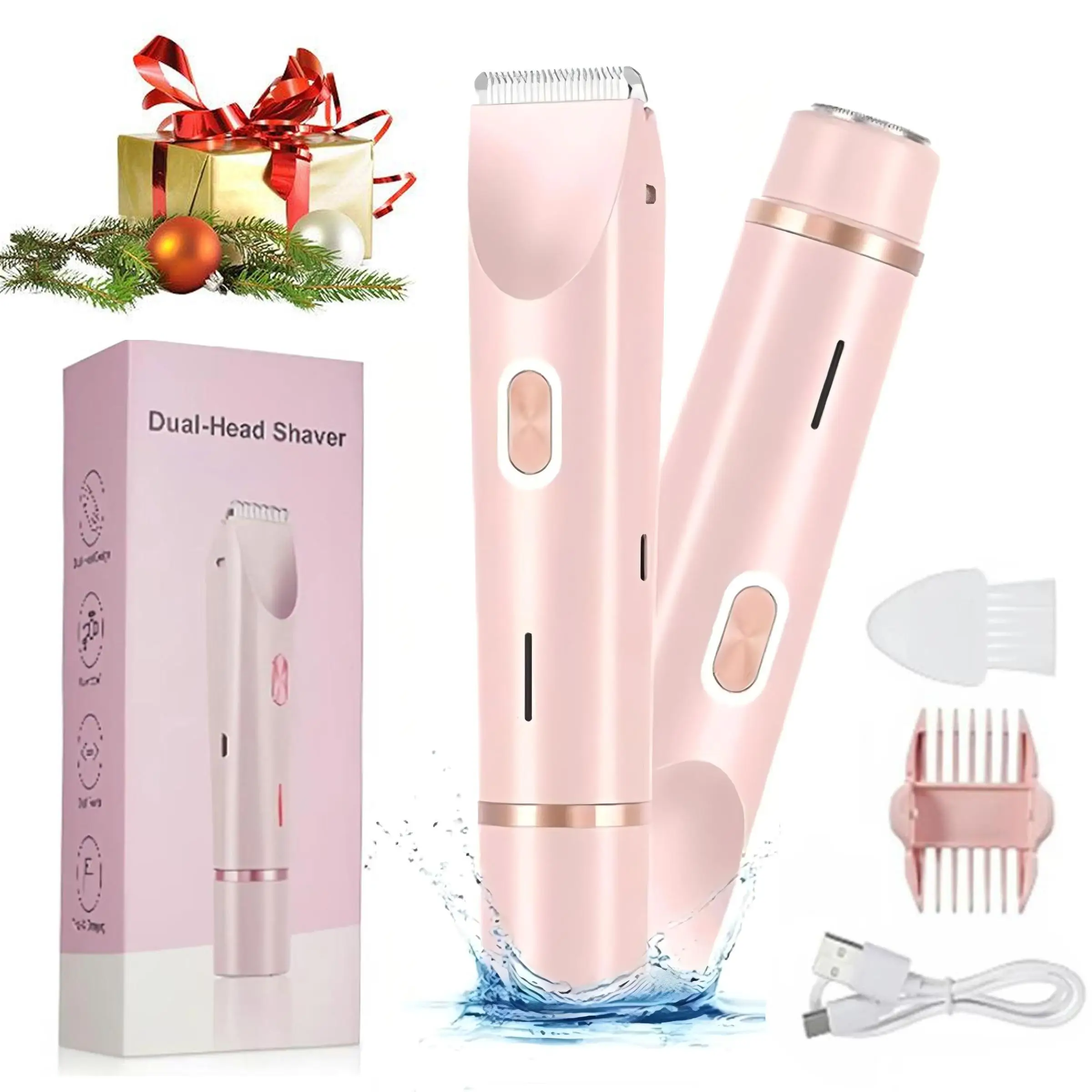 Festival Gifts, Electric Bikini Trimmer, 2 in 1 Body & Facial Hair Removal, Dual-head Electric Shaver, Waterproof Rechargeable Hair Trimmer, Hair Remo