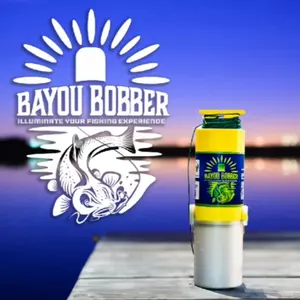Bayou Bobber, illuminated jug fishing device, for night fishing and low-light conditions, floating fishing alert system, lights up while fishing and flashes when a fish is on the line