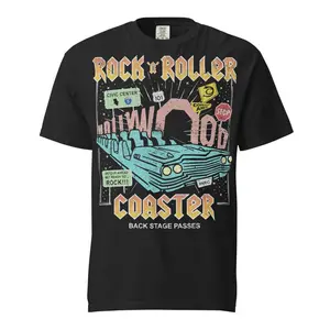 Rock n Roller Coaster Attraction Graphic Tee | Retro 90s Style | Distressed Vintage Look | 100% Soft Cotton Comfort Colors T Shirt  Relaxed Fit  Streetwear  Tshirt Menswear