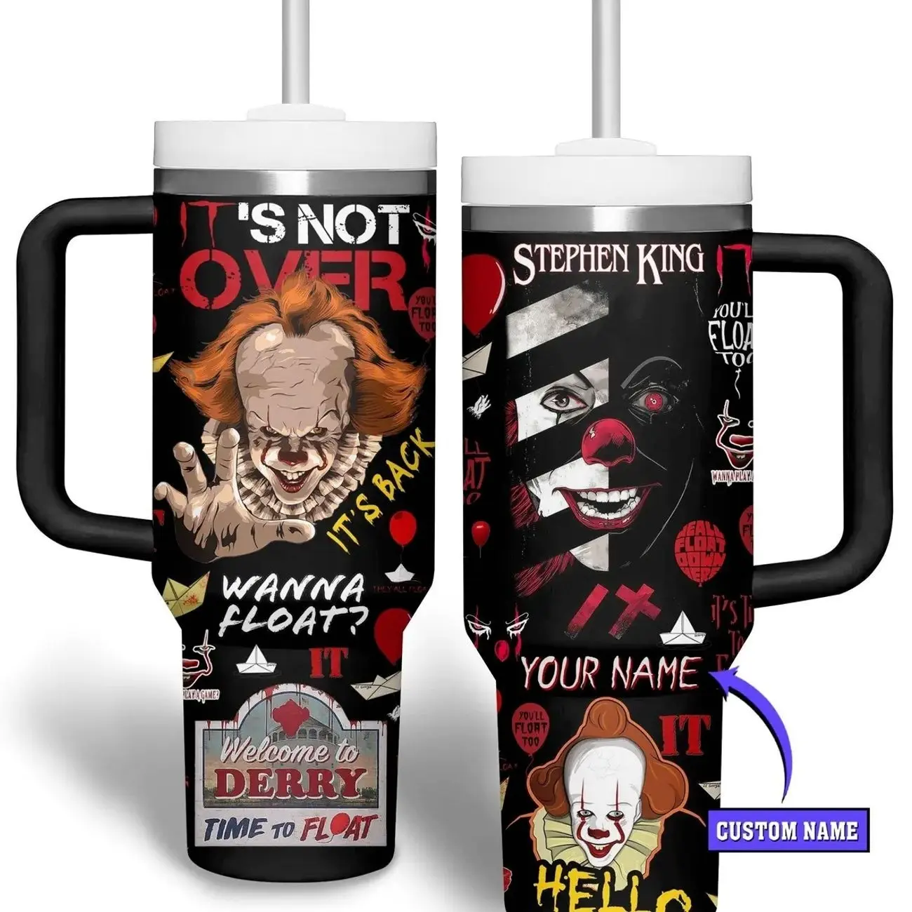 Pennywise IT Welcome to Derry Horror Movie 20oz - 40oz Tumbler Stainless Steel with Straw, Double Wall Insulated, With Handle – Perfect Gift for Fans