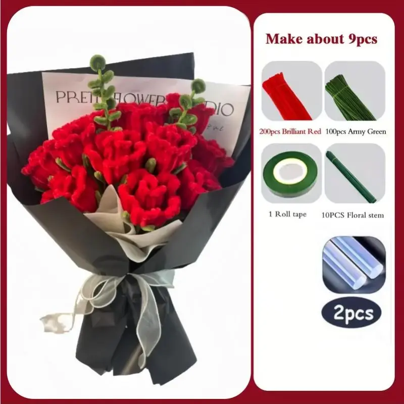 313-Piece Rose Twist Rod Pipe Cleaner Kit, Chenille DIY Craft Set, Perfect for Wedding Bouquets and Party Home Decor, DIY Floral Decoration