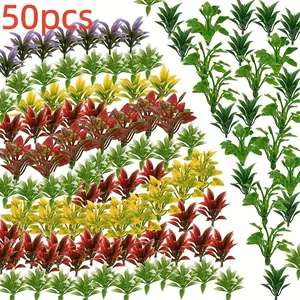 50-Piece Sand Table Plant Simulation Set, Mixed Model Trees Train Railway Park Decorations, DIY Miniature Landscape Accessories