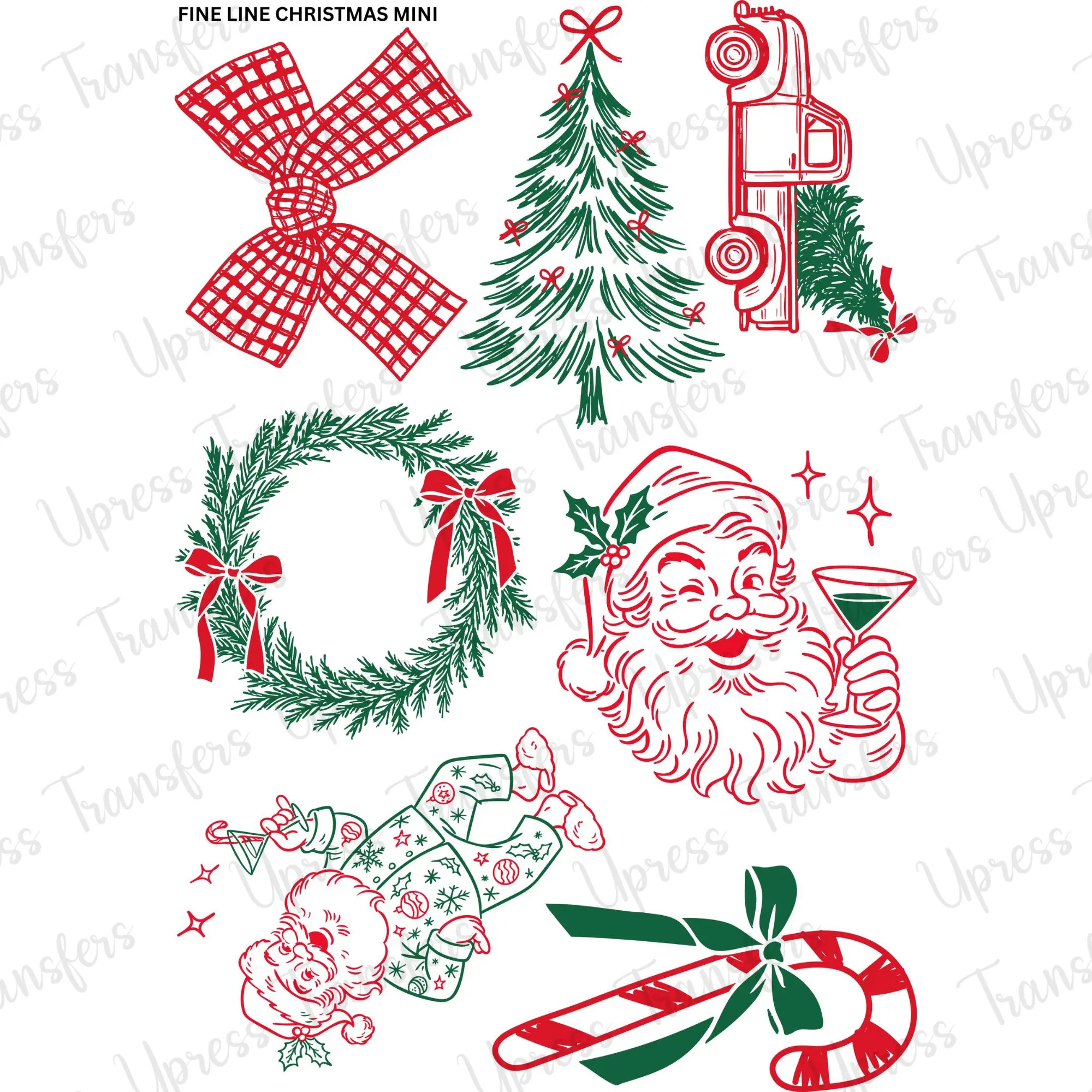 Fine Line Christmas Mini DTF Transfer Gang Sheet 24.5" x 36" Direct To Film for DIY Enthusiasts Vibrant Custom Options Cozy Handmade Aesthetic