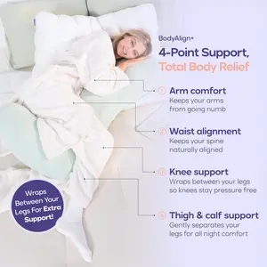 Mellow Sleep | BodyAlign+ Pillow - Full Body Ergonomic Support Pillow for Back, Belly, Hips & Legs, Cooling Side Sleeper Pillow for Pregnancy, Maternity & Body Pain Relief