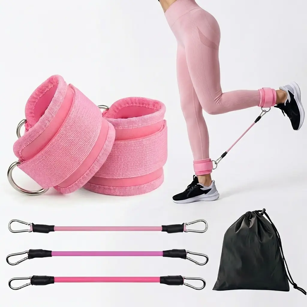 5-Pack Fabric Ankle Resistance Band Set, TPE Elastic Workout Bands with Soft Non-Slip Cuffs, Adjustable Fit for Adults, Lightweight Portable Exercise Equipment for Home, Gym, and Travel Training