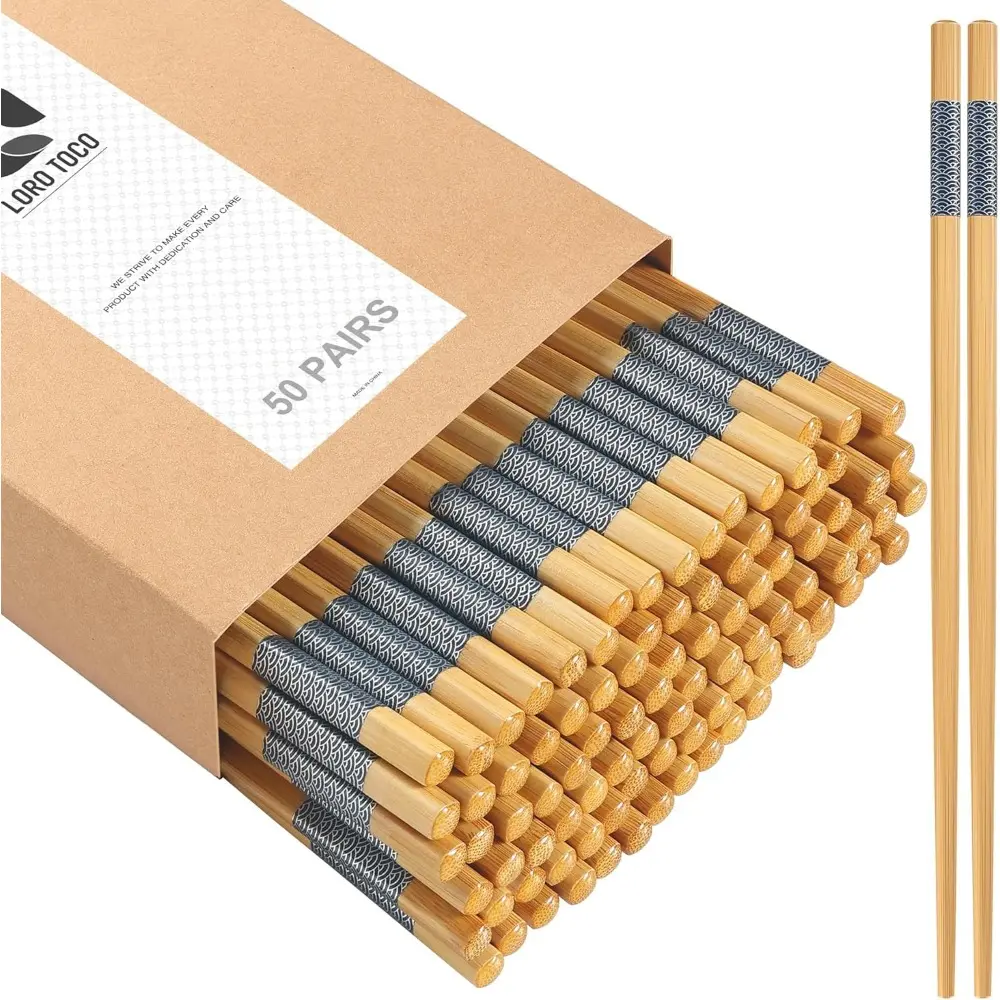 50 Pairs Round Head Bamboo Chopsticks - 9.45in Unisex Japanese Style Kitchen Cutlery & Tableware, Separable, Reusable, Dishwasher Safe, with Small Auspicious Cloud Pattern, for Everyone, Snacks, Gifts, Gyoza