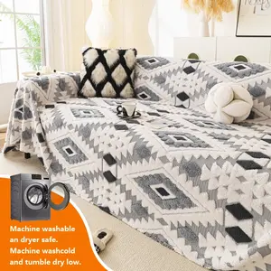 1pc Sofa Cover Bohemian Style , Non-Slip Breathable Cat Scratch Resistant, Furniture Protector, All Seasons Use, Sofa Slipcover